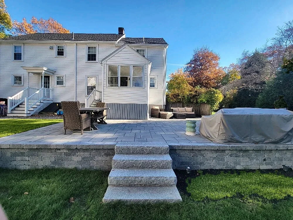 Large paver patio and walkways by Gerrior Masonry